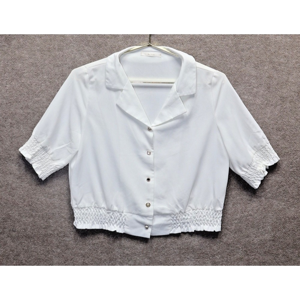 Ray Cassin Shirt Women S White‎ Cream Relaxed Fit Button Up Ruffle Waist Length